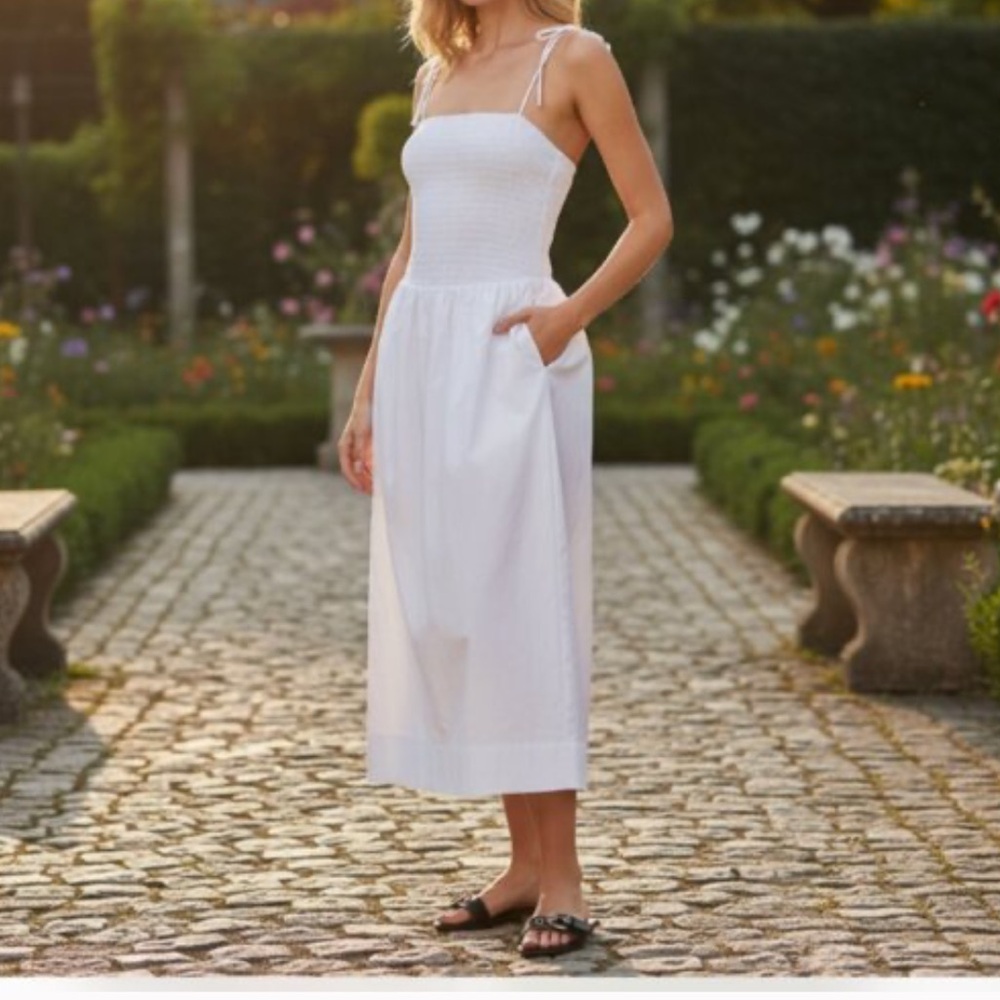 ASTR the Label white drop waist smocked midi dress
